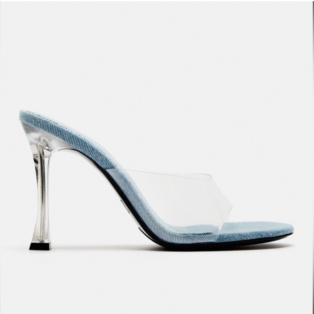 Zara high heeled denim sandals NWT